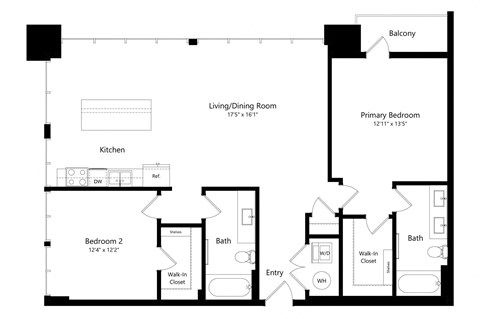 a floor plan of a unit with a bedroom and a living room